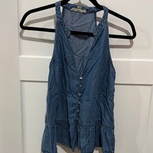 Denim Peplum Racerback Tank Top - Blue